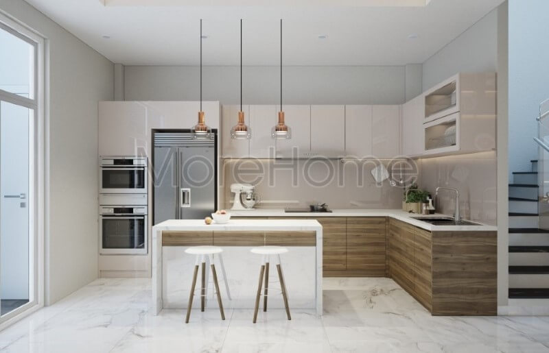 Thiết kế phòng bếp hiện đại với nội thất gỗ công nghiệp đẹp độc đáo trong không gian ấm cúng của gia đình Nội thất phòng bếp gỗ công nghiệp